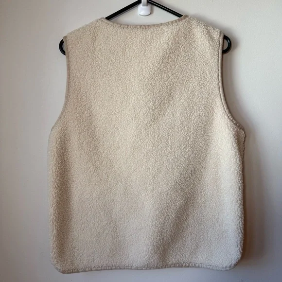 Faux shearling Sherpa fleece button up vest pockets layering piece comfort M - Picture 6 of 7